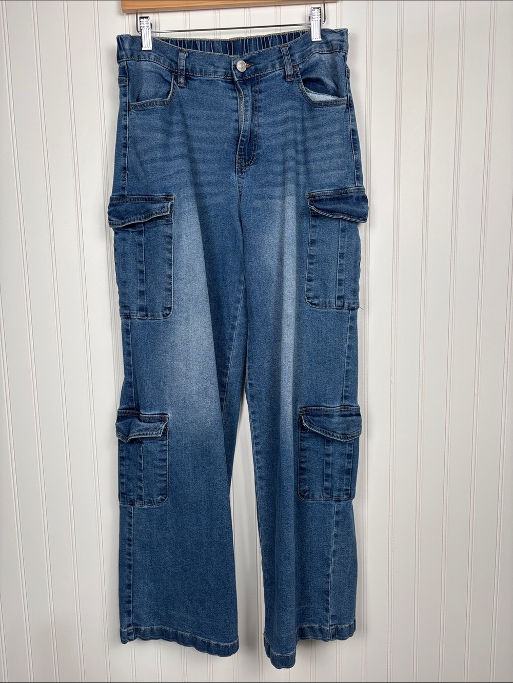 Madden NYC Women's Denim Skater Cargo Jogger Pants True Blue Women’s Size Medium